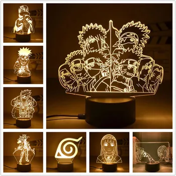 Nové Anime Naruto 3D Led Nočné Svetlo Deti Hračka Anime Postavy Uzumaki Kakashi Nočná Lampa pre Deti Spálňa Decor Darček k Narodeninám