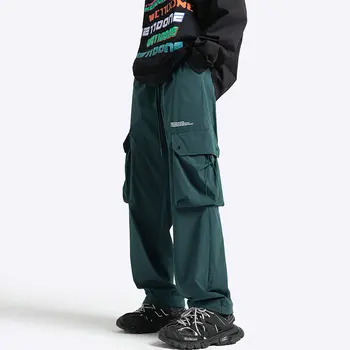 Kórejský Módne Y2K Cargo Nohavice pre Mužov Bežné Širokú nohu Jogging Nohavice Muž Pás Elastickej Muž Nohavice Vrecká Nové Streetwear