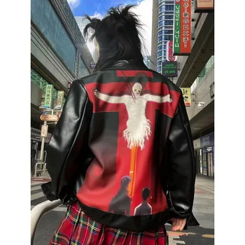 Neon Genesis Evangelion co-značkové druhý apoštol model pár koženú bundu Americkej módnej značky dizajn retro bežné bunda
