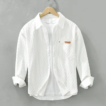 6790 Vysokej Kvality Japonskom Štýle Pohodlné Voľné Bežné Tričko pánske Jar Jeseň Fashion Solid Farba Vintage Zrna Basical Blúzky