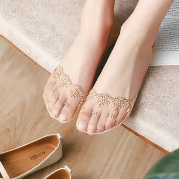 Letné ženy, dievča, Silica Gel Čipky Loď Ponožky Neviditeľné Bavlna Jediný Non-slip Protišmykové Papuče Anti-Slip Ponožky