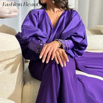 Móda Krása Fialová Saténová Večerné Šaty V Krku 2-Dielna Lištovanie Formálne Príležitosti Šaty Pre Ženy 2024 vestidos de gala Saudská