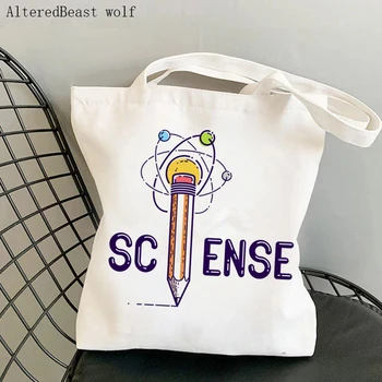 Ženy, Nákupné tašky, ceruzky namiesto písmeno i a molekuly a chemické Vedy Tote Bag Harajuku Učiteľ dodáva kabelke