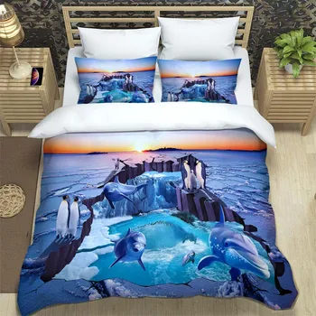 3D Blue Podmorského Sveta Polyester posteľná bielizeň Sady Dieťa Deti Pokrýva Chlapci Posteľná Bielizeň Nastaviť pre Mladistvých posteľná bielizeň nastaviť postele prikrývku nastaviť