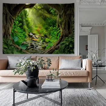 Krajina Lesov Vodopád Gobelín Strom Tapices Izba Wall Art Domov, Spálňa Estetická Výzdoba Pre 2023 Y2k Arazzi Zavesenie