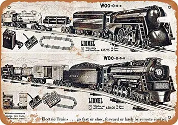 1946 Lionel Hračka Vlaky Vintage Vzhľad, Kovové Prihlásiť Domova opasok 8x12 Palec