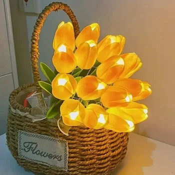 10pcs Tulipány s LED Svetlo, Umelé Tulipán Kvety stolná Lampa Simulácia Tulipány Kytice Nočné Svetlo Darčeky pre Domáce Dekorácie