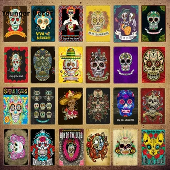 Mexickej Kultúry Dekor Deň Mŕtvych Vintage Doska Cukru Lebky Kovové Plagát Železa Maľovanie Na Stenu, Nálepky Retro Plechovka Znamenia