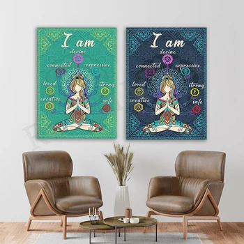 ja som božského spojenia drahé obľúbené silný kreatívny bezpečné lotus joga farba čakry meditácie estetickú výzdobu plagát