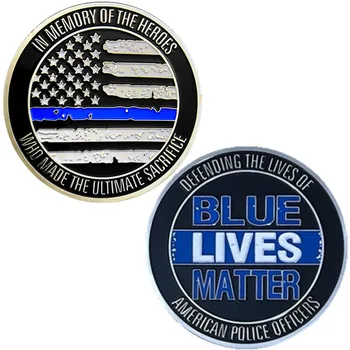BLM Modrá Žije Ohľadu na Policajnú Výzvu Mince Značku Tenká Modrá Čiara Americkej Vlajky