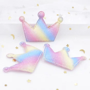 24Pcs Lesk Rainbow Textílie Koruny Nášivka Čalúnená Záplaty pre DIY Baby Happy Birthday Party Tortu Vňaťou pokrývku hlavy Ornament