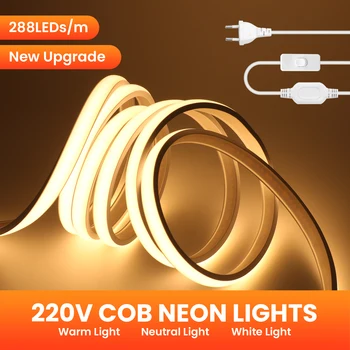 Flexibilné COB LED Neon Pásy Svetla 220V EÚ Spínač, Zapojte 288LEDs/m RA90 Vonkajšie Vodotesná Páska Pásky Pre Kuchynské Domáce Osvetlenie
