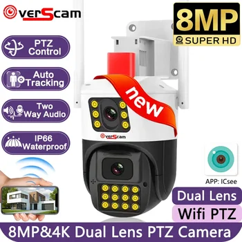 iCSee 8MP 4K PTZ Wifi Dual Objektívom s Dual Screen Ai Ľudských Zistiť Auto Tracking Bezdrôtové Vonkajšie CCTV WiFi Kamery