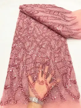 LDPN305 Ružová!Najnovšie vzor Afriky čistý čipky s perličky & flitrami,kvalitné vyšívané francúzsky tylu čipky pre módne šaty
