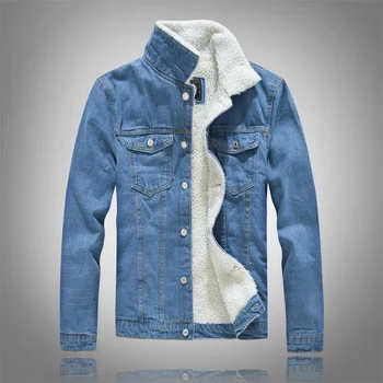 Jeseň/Zima Nové Módne Farbou Baránok Vlna Denim Jacket pánske Bežné Hrubé Teplé Vysokej Kvality Plus-Size Bunda M-3XL