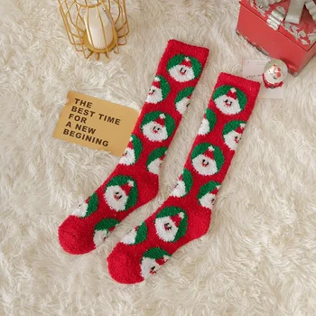 Módne Deň podkolienok Coral Velvet Vianočné Ponožky Zimné Hrubé Teplé Pol Velvet Domov Vysokej Trubice Pančuchy pre Ženy