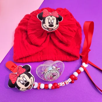 [Minnie Mouse] 2023 Disney Gold Glitter Cumlík a cumlík klip klobúk Teplé dekorácie Dieťa silikónové ortodontickej bradavky nastaviť