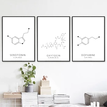 Molekula Serotonínu Wall Art Plátne, Plagát, Tlač Oxytocin Dopamínu Maľovanie Molekulová Štruktúra Obrázok Chémia Veda Dekor