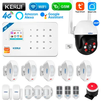 KERUI W184 4G WIFI, GSM Alarm Systém Tuya Smart Home Security Alarm Opony Snímač Pohybu Detektor Zlodej Podporu Alexa&Google