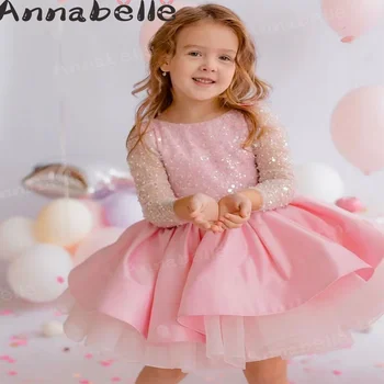 Annabelle Opuchnuté Princezná Šaty Flower Girl O-Krku Šaty Dievča Svadobné Party Členok -Dĺžka Šaty Narodeniny Šaty