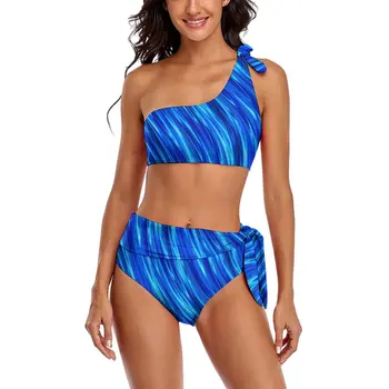 Blue Wave Bikiny, Plavky Sexi Abstraktné Tlač Vysoký Pás Bikini Set Ženy Trend, Plavky, Plážové Oblečenie