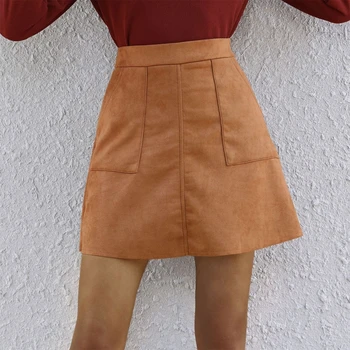 Ženy Vysoký v strede zúžený A-Line Slim Fit Mini Ceruzku Sukne Jednoduchý Obyčajný Farbou Bežné Horela Lem Office Sukne s Vrecku