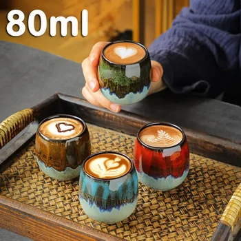 80ml Fambe talianska Káva Poháre Malé Espresso Hrnček Shot Glass MasterKung Fu Čaj Hrubo Keramické Glaze1 pc espresso zhodu Farieb