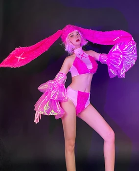 Ženské Sexy Plyšové Gogo Tanečnica Kostým Krásne Králik Klobúk Nočný Klub Jazz Dancewear Bar Ds Dj Rave Oblečenie Drag Queen Oblečenie