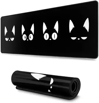 Black Cute Cat Tvár Herné Podložka pod Myš XL Rozšírené Mousepad Veľké Gumené Mouse Mat s Stitched Okraj pre Notebook 31.5x11.8 Palec