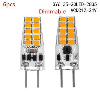 6pcs GY6.35 Stmievateľné SMD2835 20 LED Žiarovka AC/DC12-24V LED Svetlo Nahradiť Tradičné z Halogénová Žiarovka pre Prívesok Osvetlenie