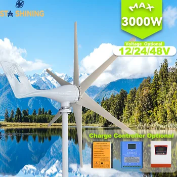 【Vyššej Moci] vyzýva 3000W Veterných Turbín Vysoká Účinnosť veterný Mlyn S MPPT Nabíjačku/Hybridné Solárne systémy, HomeUse 6 Horizontálnych Lamiel
