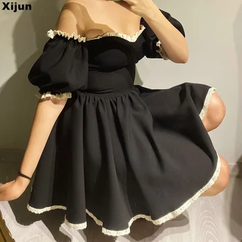 Xijun Čierne Krátke-Line Prom Šaty, Elegantné Koleno Dĺžke Milú Večerné Šaty Koktail Party Šaty Vestidos De Novia