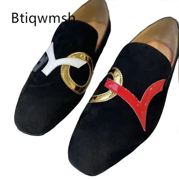 Zmiešané Farby Luxusné Topánky Muž Špicaté Kožené Čierne Semišové Bytov Mužskej Módy Strany Topánky