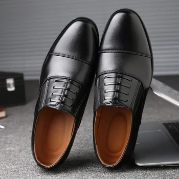 Nové formálne tri spoločné kožené topánky pre mužov nohy týka, obchodné kožené topánky, členkové topánky, tri poukázal priedušná čipky